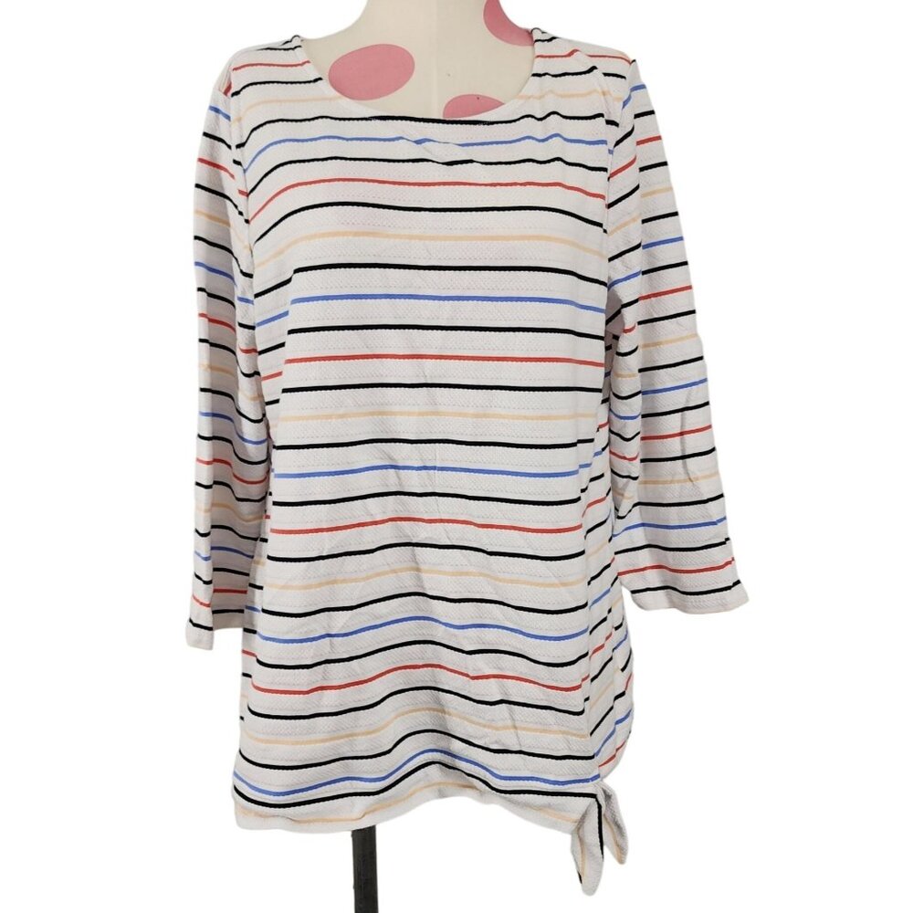 Women's Croft & Borrow Stiped Textured Knit Blouse Top Shirt Medium 3/4 Sleeves
